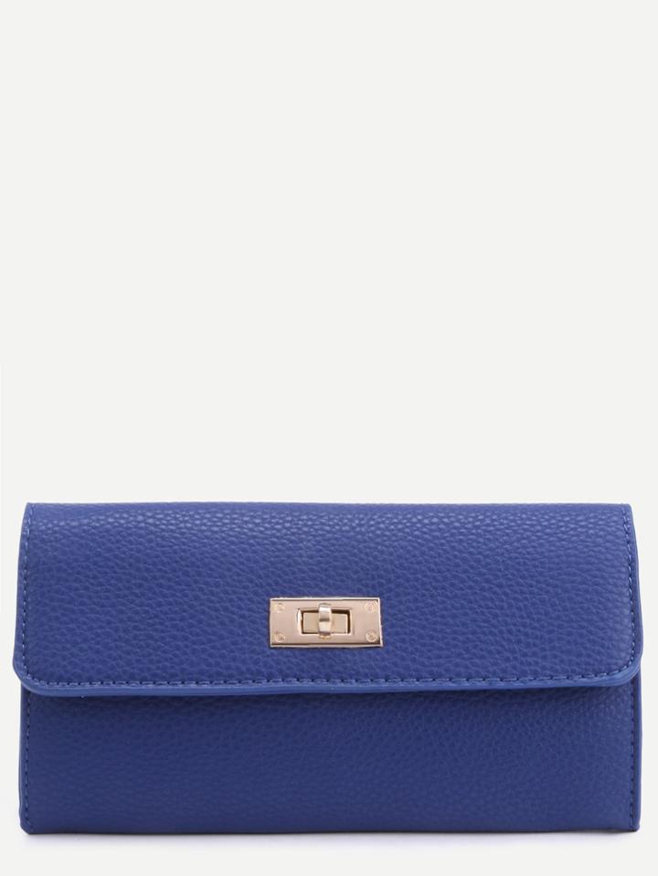 Romwe Blue Pebbled Pu Flap Wallet
