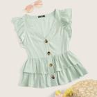Romwe V Neck Button Front Layered Ruffle Blouse