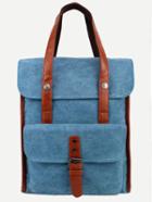Romwe Blue Buckled Strap Front Double Handle Flap Backpack