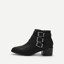 Romwe Buckle Decor Side Zipper Western Ankle Boots