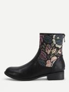 Romwe Flower Embroidery Pu Ankle Boots