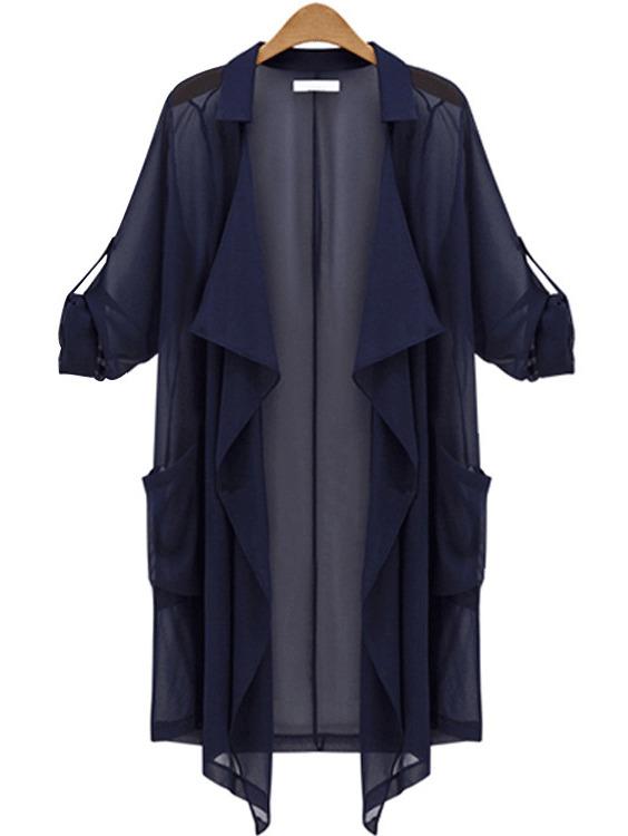 Romwe Rolled Sleeve Ruffle-front Drape Coat