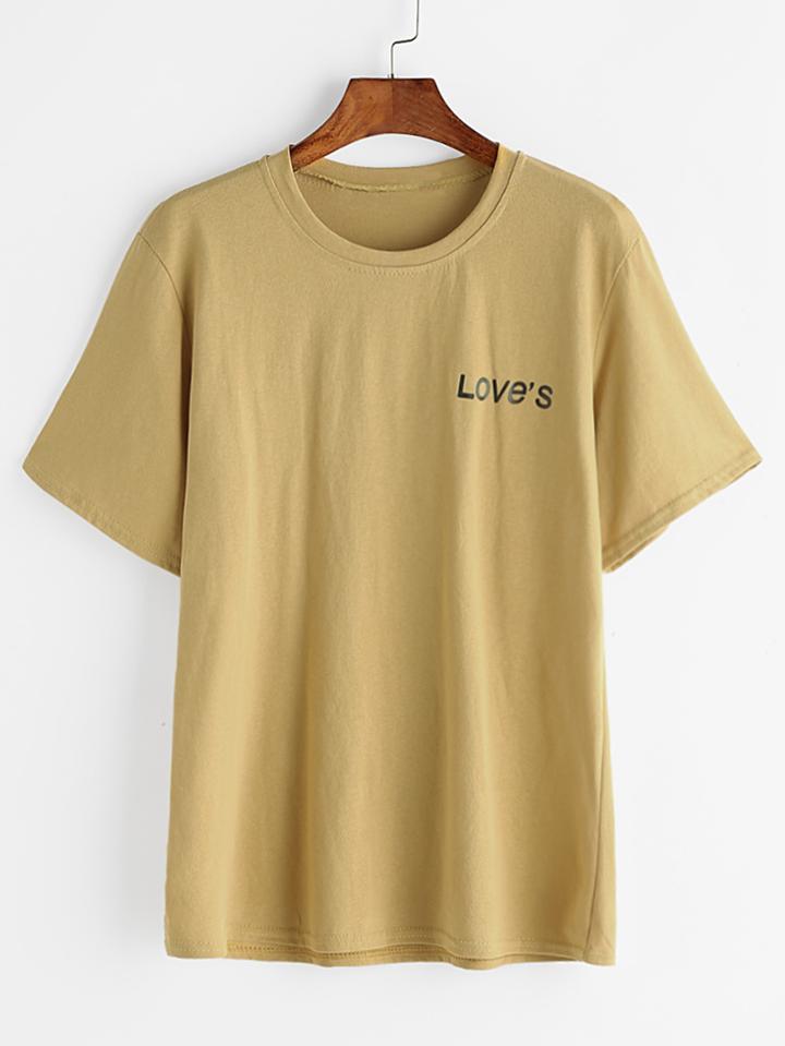 Romwe Yellow Loves Print T-shirt