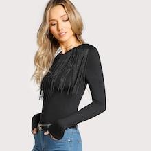 Romwe Fringe Front Solid T-shirt