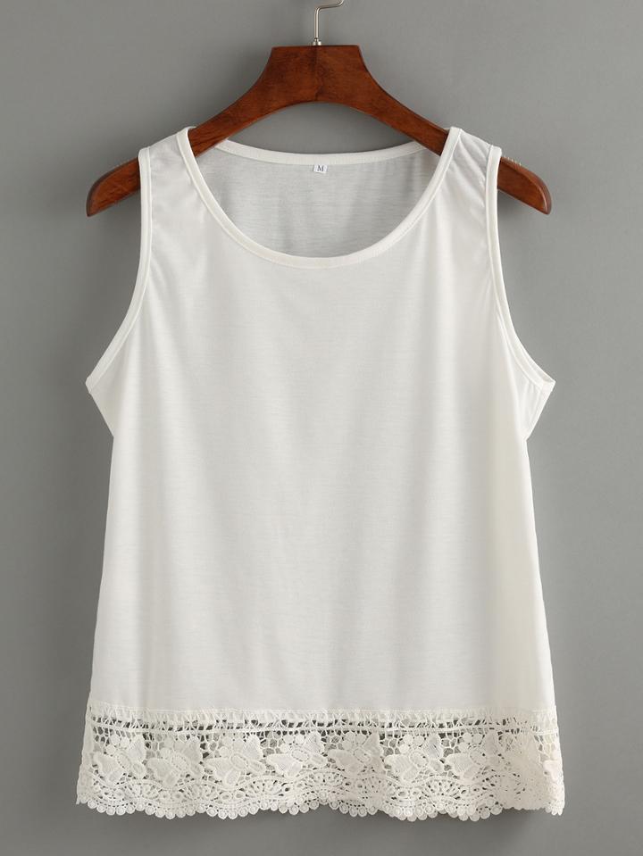 Romwe White Lace Trim Tank Top