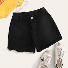 Romwe Raw Hem Button Fly Shorts