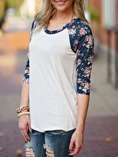 Romwe Round Neck Flower Print T-shirt