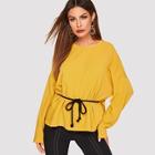 Romwe Waist Belted Solid Pullover