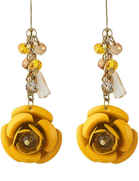 Romwe Yellow Rose Dangle Earrings