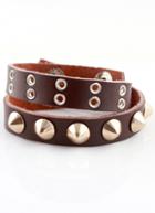 Romwe Brown Rivet Leather Bracelet