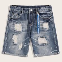 Romwe Guys Ripped Denim Shorts