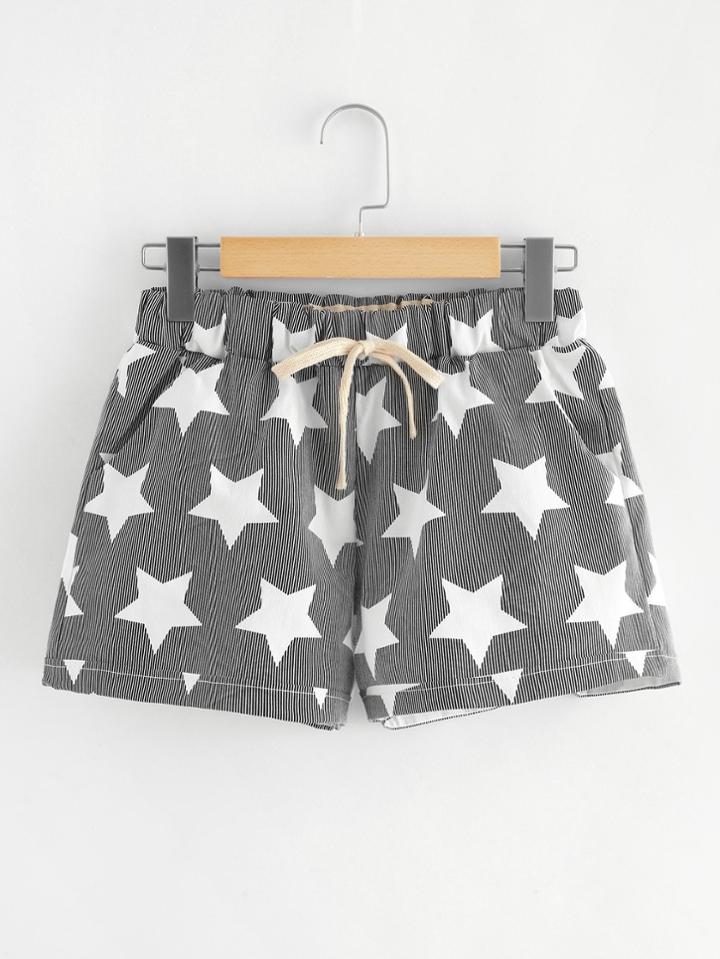 Romwe Star Print Drawstring Shorts
