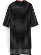 Romwe Striped High Low Black Dress