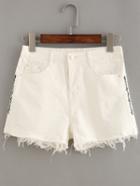 Romwe Letter Embroidered Ripped White Denim Shorts