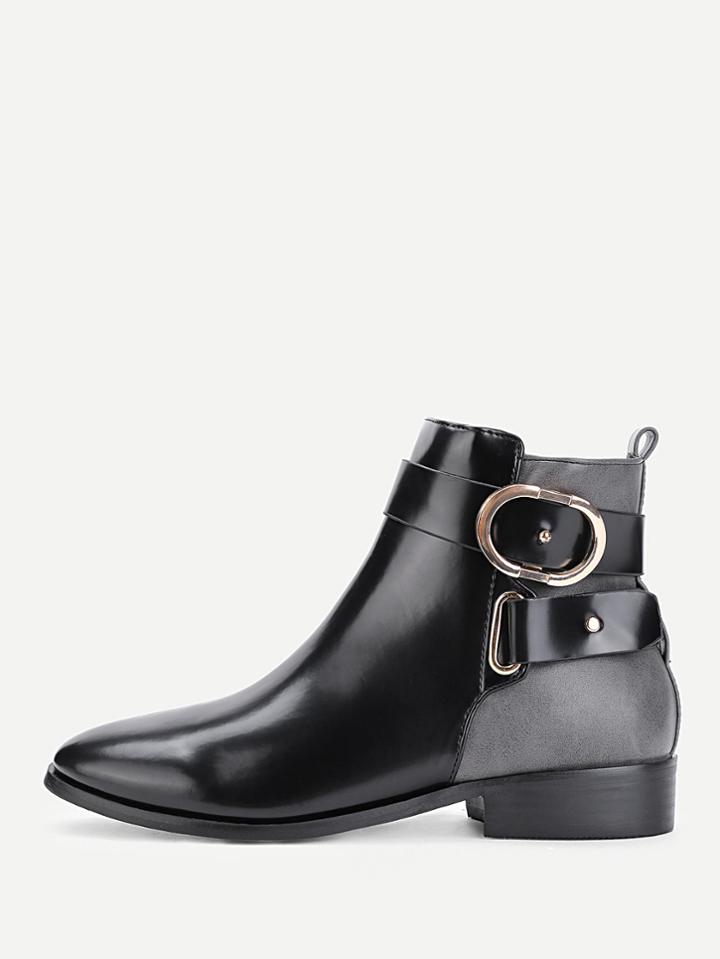 Romwe Side Zipper Color Block Ankle Boots