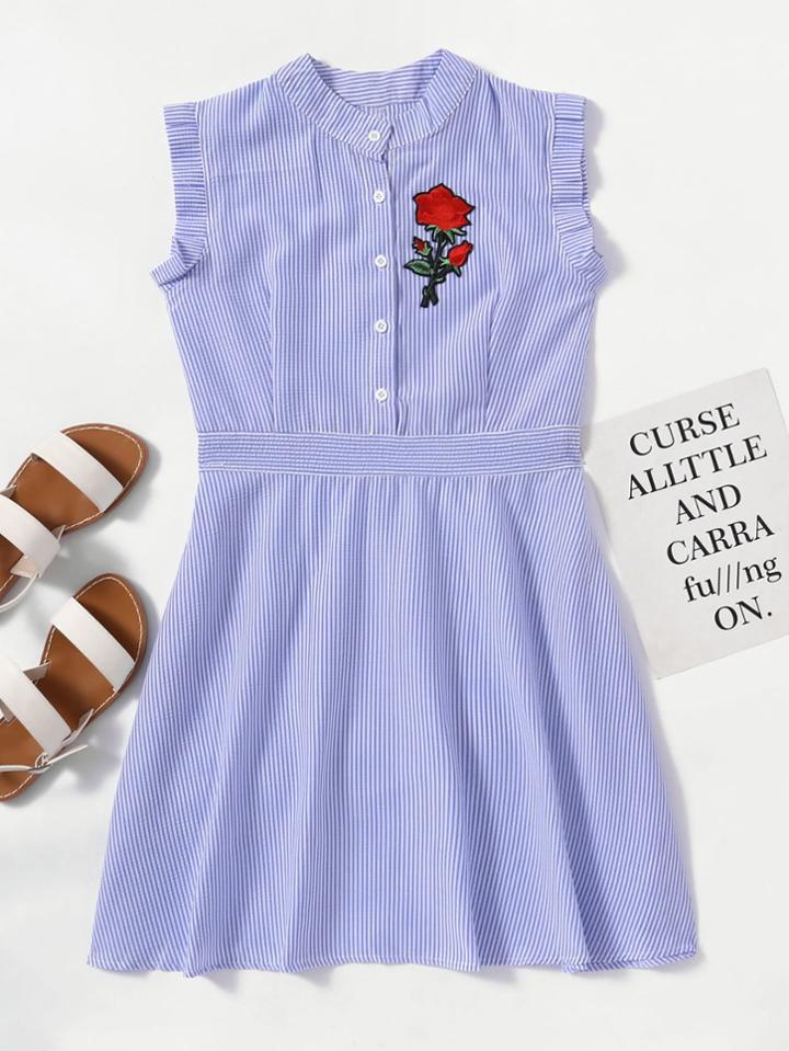 Romwe Rose Patch Striped Dress