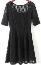 Romwe Scoop Neck Lace Black Dress