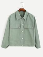 Romwe Green Oversized Flap Pocket Front Drop Shoulder Jacket