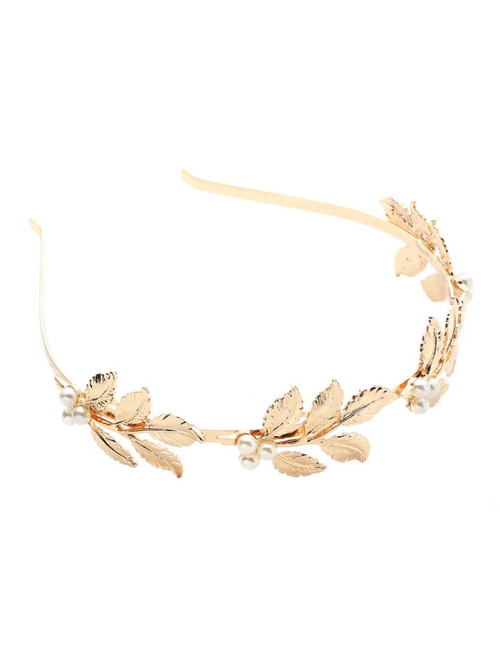 Romwe Faux Pearl Detail Leaf Headband