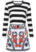Romwe Striped Long Sleeve Crop Top With Vintage Skirt