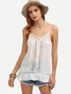 Romwe White Spaghetti Strap Tie Hollow Tank Top