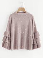 Romwe Pearl Beaded Layered Ruffle Sleeve Jumper