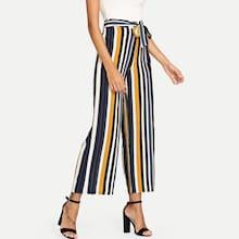 Romwe Tie Waist Striped Wide Leg Pants