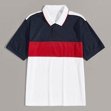 Romwe Guys Contrast Collar Cut And Sew Panel Polo Shirt