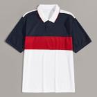 Romwe Guys Contrast Collar Cut And Sew Panel Polo Shirt