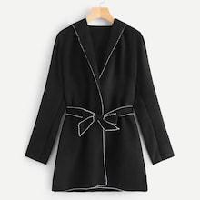 Romwe Contrast Trim Hooded Outerwear