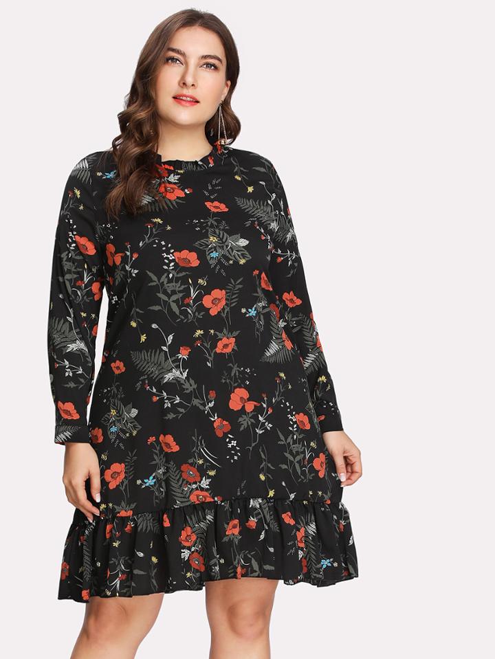 Romwe Random Florals Pep Hem Dress