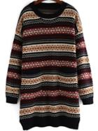 Romwe Geometric Striped Loose Sweater Dress