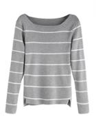 Romwe Grey Striped Split Side Knitwear