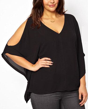 Romwe V Neck Chiffon Black Top