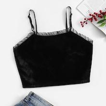 Romwe Contrast Mesh Velvet Cami Top