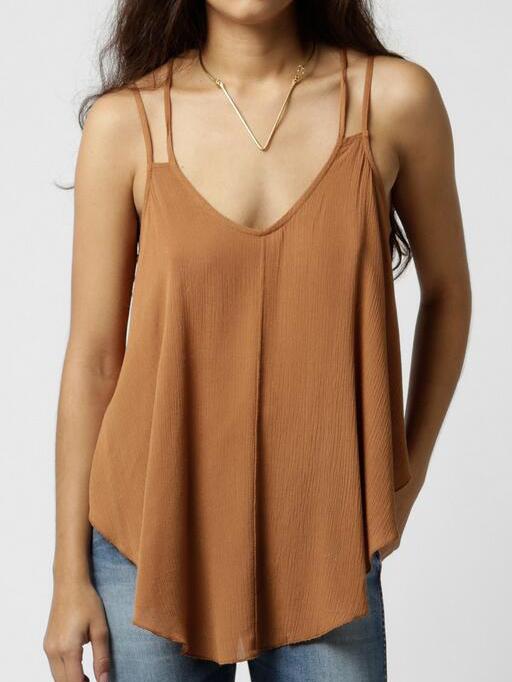 Romwe Camel Spaghetti Strap Chiffon Cami Top
