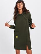 Romwe Split Hem Hoodie Dress With Badge