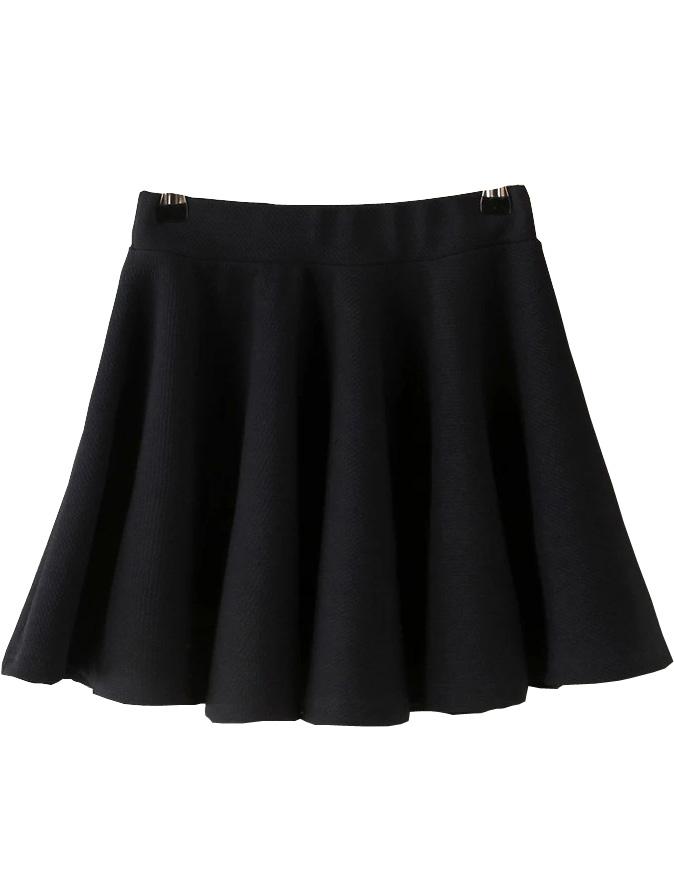 Romwe Pleated Flare Navy Skirt