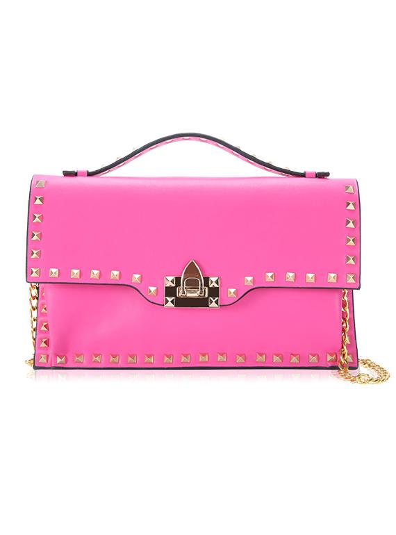 Romwe Rose Red With Rivet Twist Lock Chain Shoulder Bag