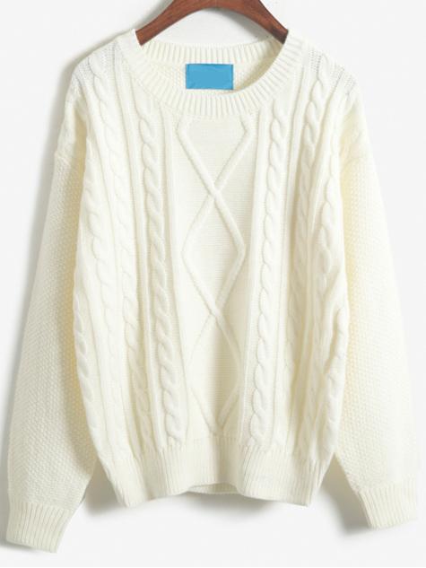 Romwe Dropped Shoulder Seam Diamondback Vintage White Sweater