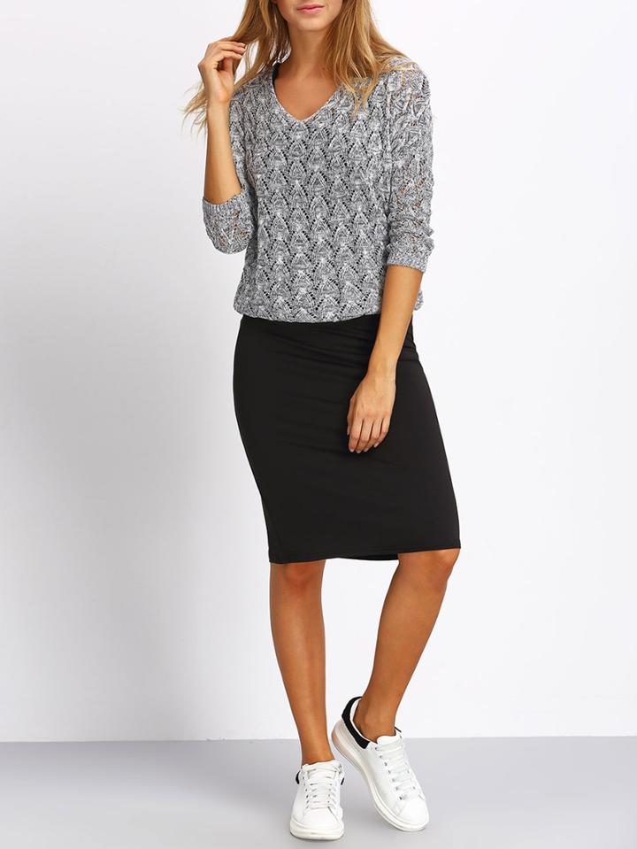 Romwe Tank Dress With Hollow Out Knit Sweater