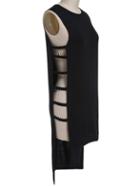 Romwe Sleeveless Dip Hem Hollow Black T-shirt