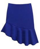 Romwe Asymmetrical Flouncing Blue Skirt