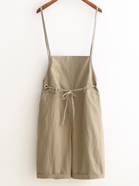 Romwe Green Spaghetti Strap Self Tie Roll Up Pants