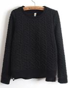 Romwe Zipper Jacquard Black Sweatshirt