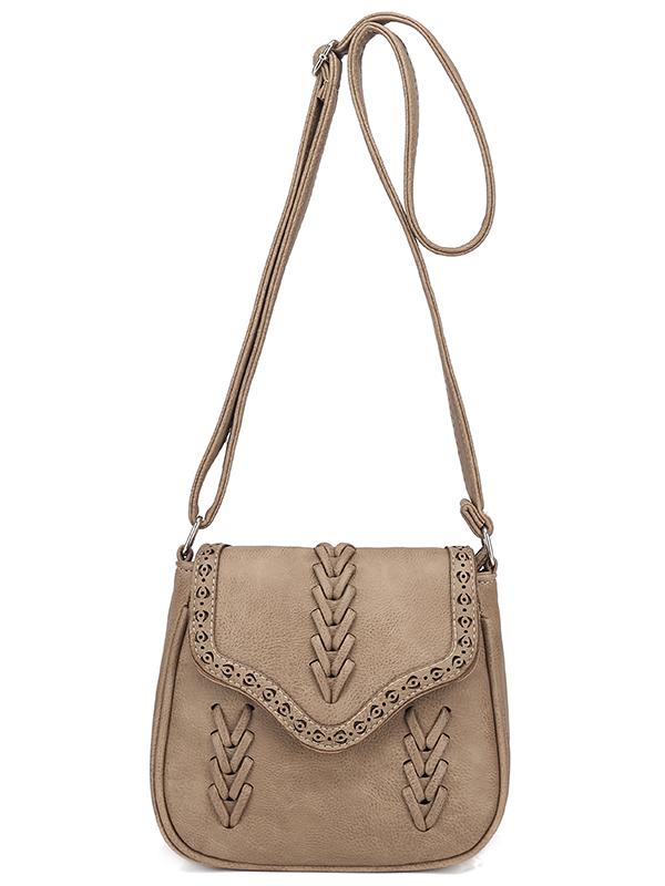 Romwe Braided Laser-cut Flap Saddle Bag - Camel