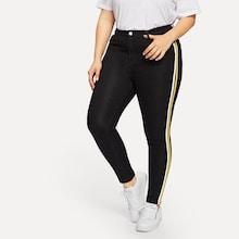 Romwe Plus Contrast Taped Side Skinny Jeans