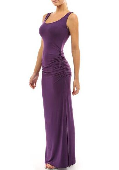 Romwe Purple Scoop Neck Slim Maxi Tank Dress