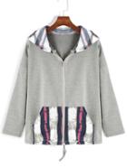 Romwe Hooded Vertical Stripe Zipper Sweatshirt