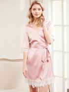 Romwe Eyelash Lace Trim Surplice Wrap Nightdress